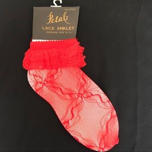 Petals DEADSTOCK lace anklet stockings Red